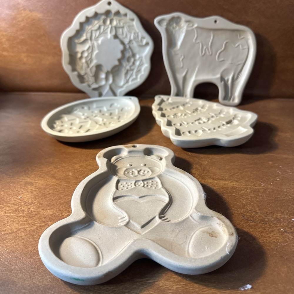Lot 4 Brown Bag Cookie Molds 80's + 1 Pampered Chef From 1991 5 Total Lot